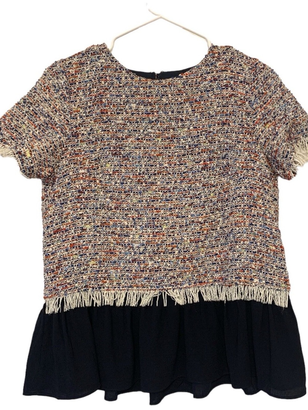 Jade Melody Tam Women Multi Color Tweed Peplum Blouse